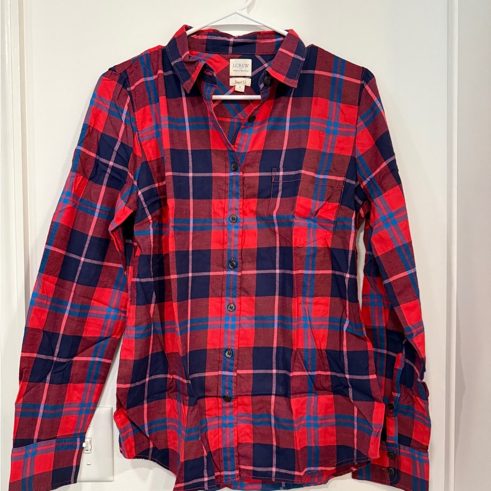 J. Crew factory New with Tags Red and Navy Plaid flannel Shirt